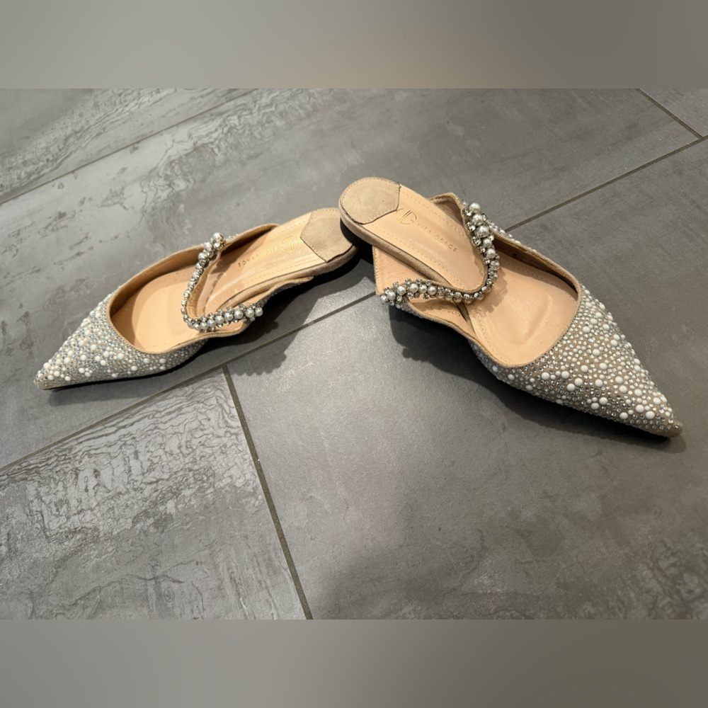 Vita Grace Irina shoes Pearl Crystal Embellished Beaded Flats Mules Size 37